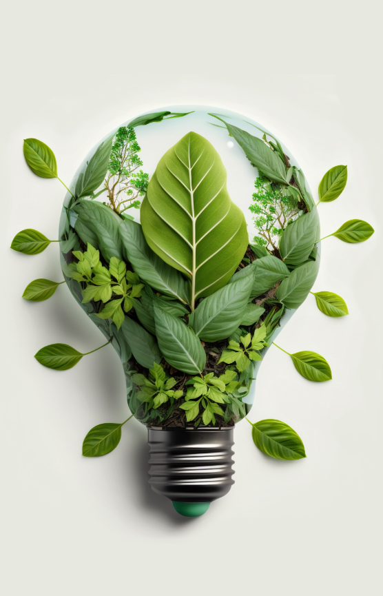 A bulb covered in leaves, symbol for wamgroup sustainability