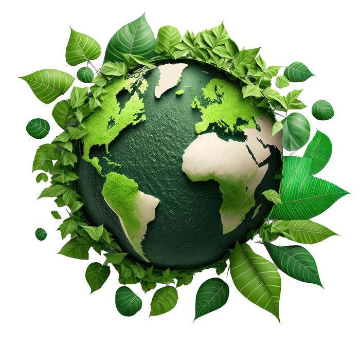 Une terre verte entourée de feuilles vertes - la durabilité dans la manifacturing